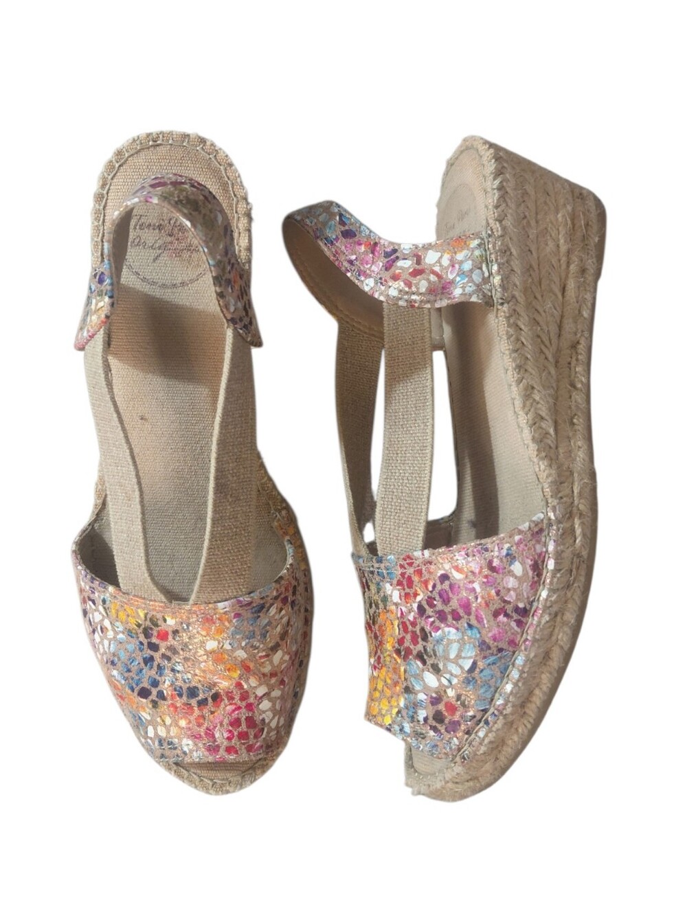 Toni Pons Multicolor Mosaic Leather Espadrille Wedge Sandals Women's Size 9